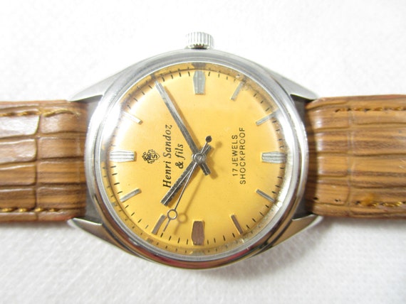 Buy Original HENRI SANDOZ FILS 17 Jewels Shockproof Hand winding Pre owned Men s Vintage Watch D165 Online in India Etsy