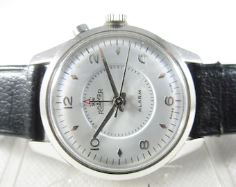 Original Vintage ROAMER ALARM Original Dial WINDING Day-Date Steel Case Swiss Made Watch #Z728