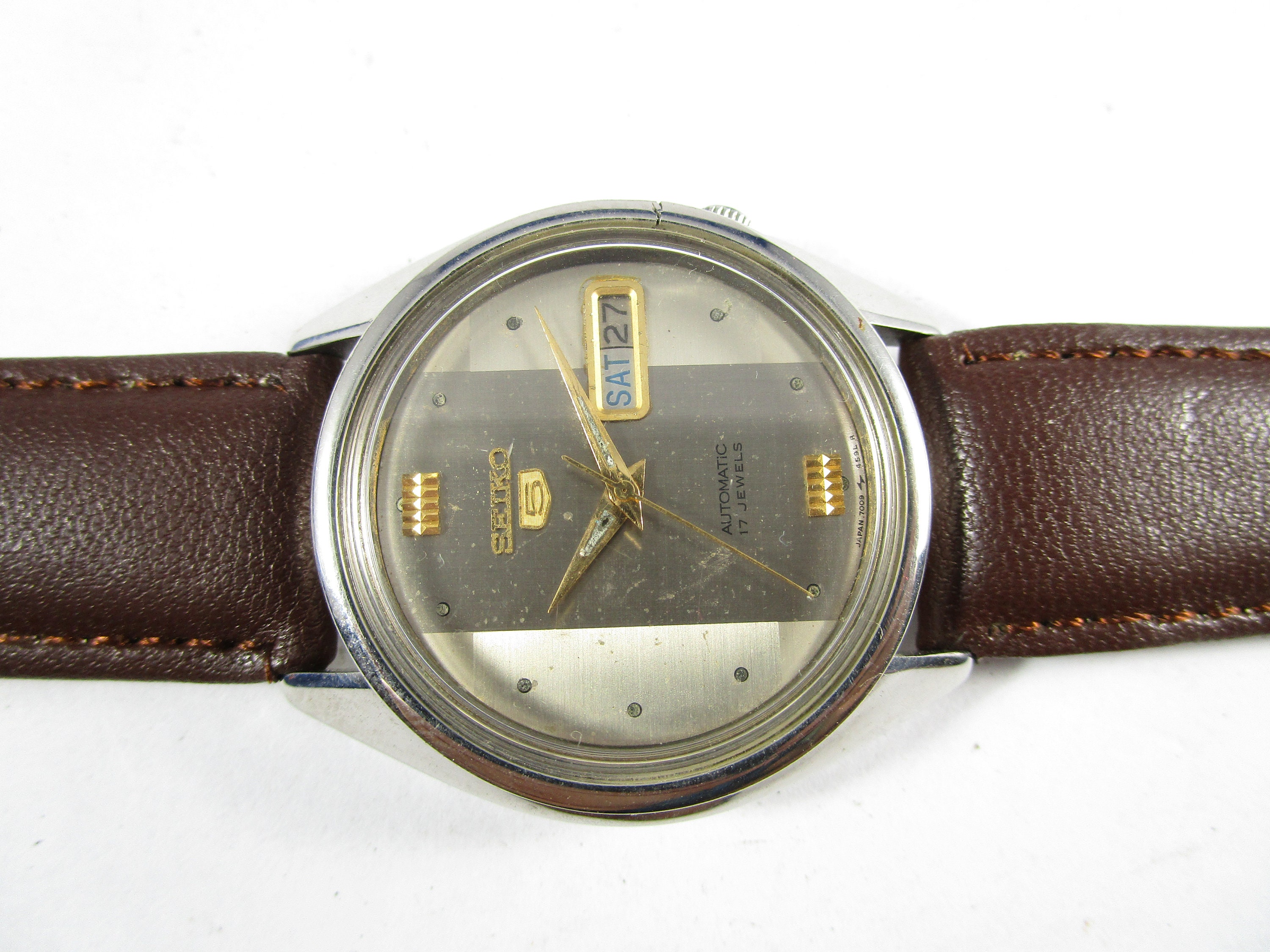 Original 100% VINTAGE 7009 SEIKO 5 17 JEWELS Day Date Automatic