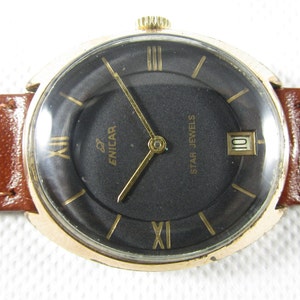 ENICAR STAR JEWELS Date Swiss Made Winding Vintage Watch #@2
