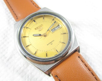Original 100% Auth VINTAGE SEIKO 5 17J 7009A Automatic Day-Date Steel Case Japan Made Watch#E524