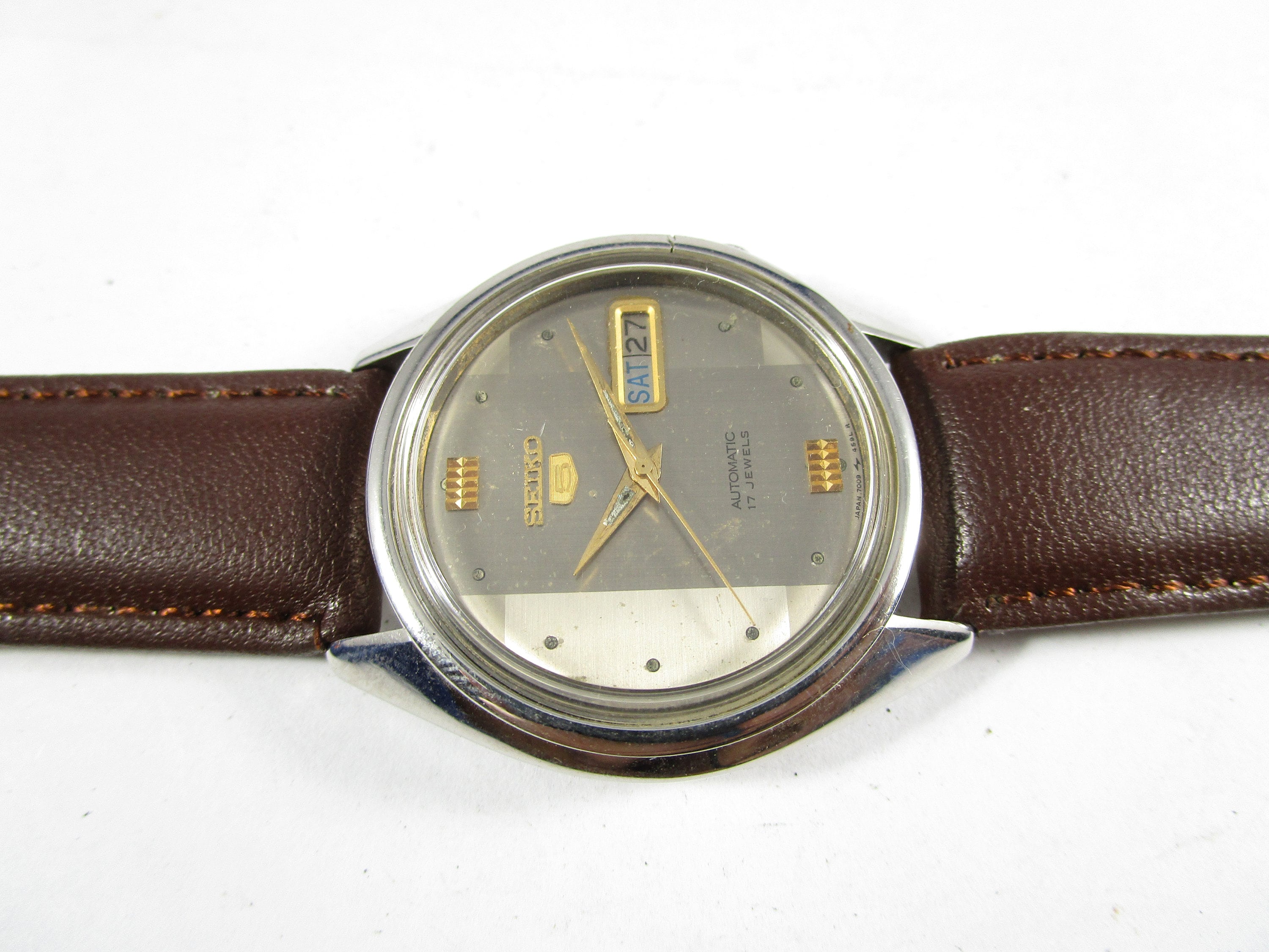 Original 100% VINTAGE 7009 SEIKO 5 17 JEWELS Day Date Automatic