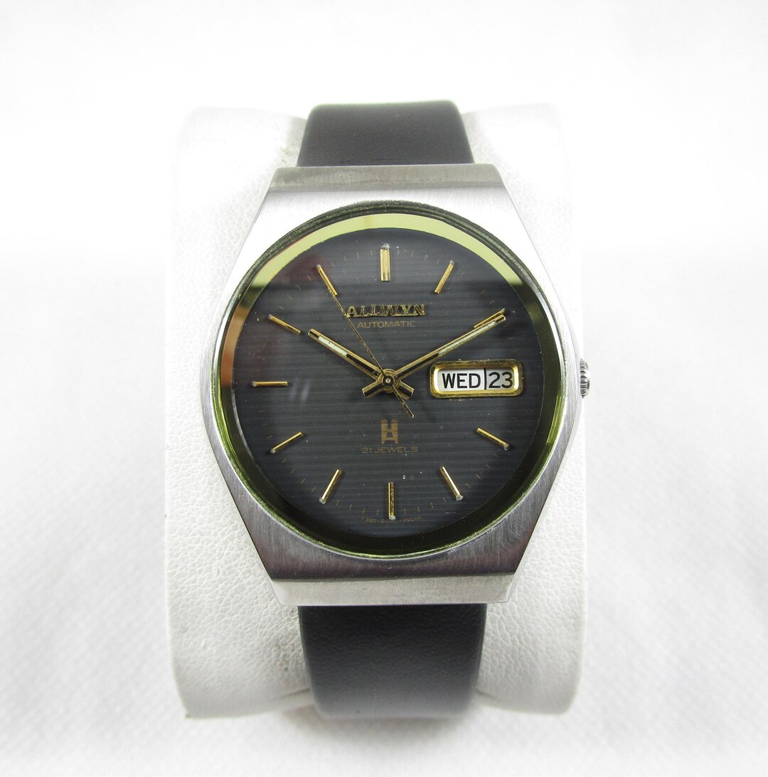 VINTAGE ALLWYN 21 JEWELS Day-date Automatic Japan Made Wrist Watch#c425 ...