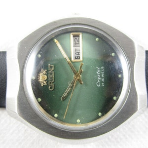Vintage ORIENT CRYSTAL 21 JEWELS Automatic Day-Date Japan Made Man Wrist Watch #B348