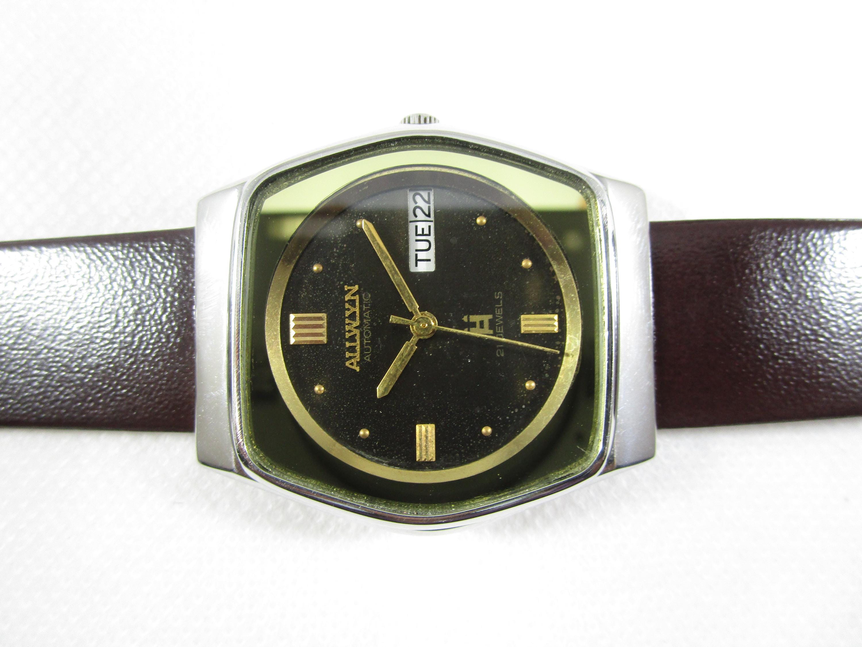 VINTAGE ALLWYN 21 JEWELS Day-date Automatic Japan Made Wrist Watch
