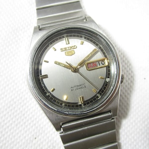 Original VINTAGE SEIKO 5 21 JEWELS Day-Date Automatic Japan Made Wrist Bracelet Watch #Z134