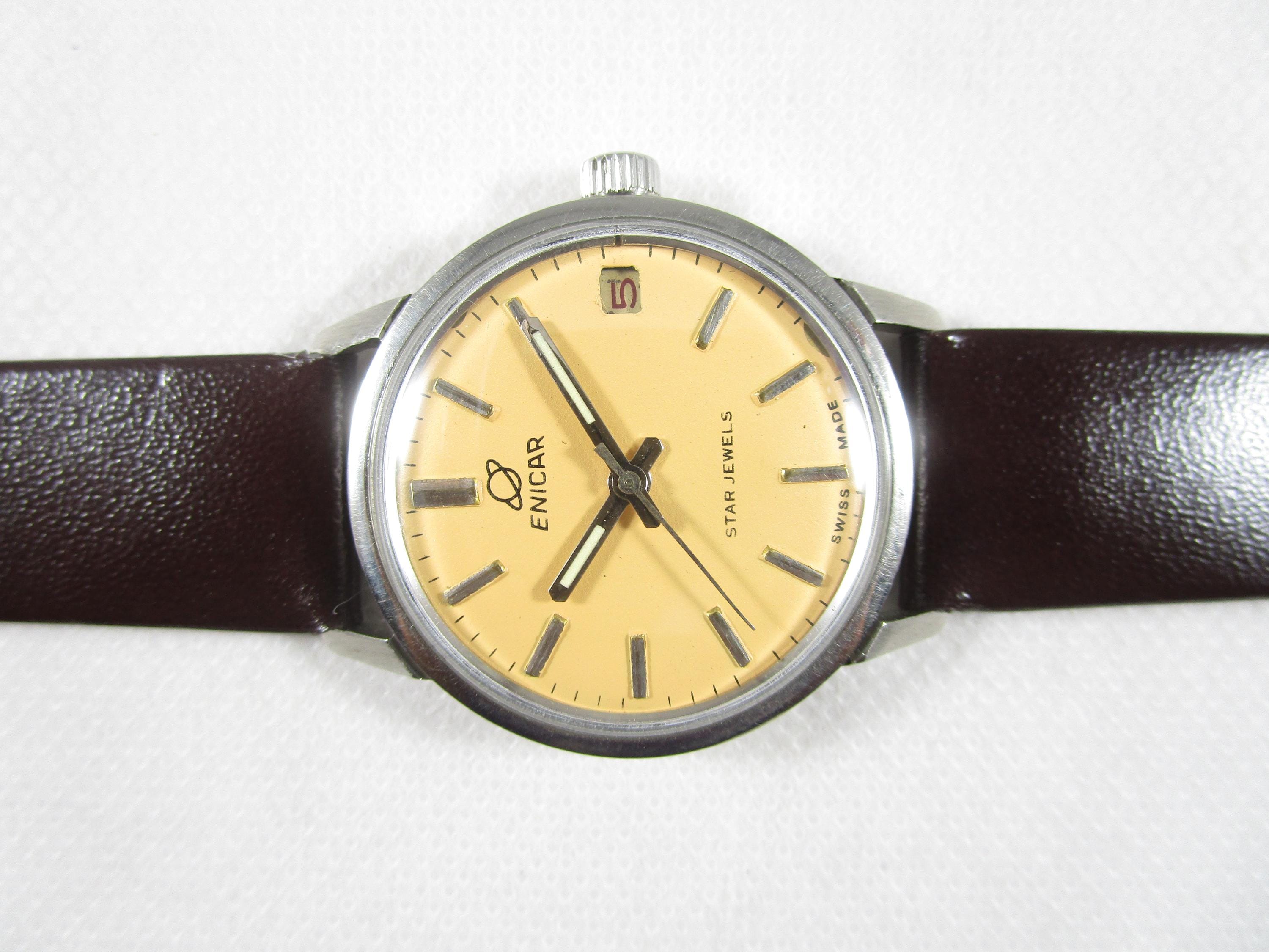 Original Vintage ENICAR STAR Jewels DATE Swiss Made Winding Watch