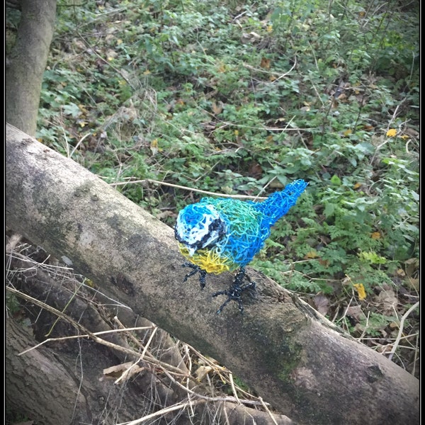 Handmade Bluetit sculpture from wire