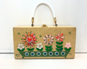 Vintage Enid Collins Hand Crafted "Flower Box" Wooden “Box Bag"