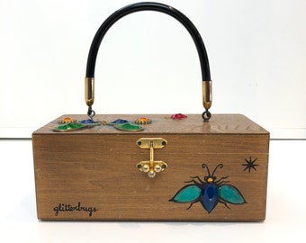 Vintage Enid Collins “Glitterbugs" Wooden Box Purse