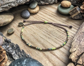 EARTH DAY (everyday!) adjustable beaded bracelet, Mother Nature, earthy colors, outdoorsy, gift for hiker, leave only footprints