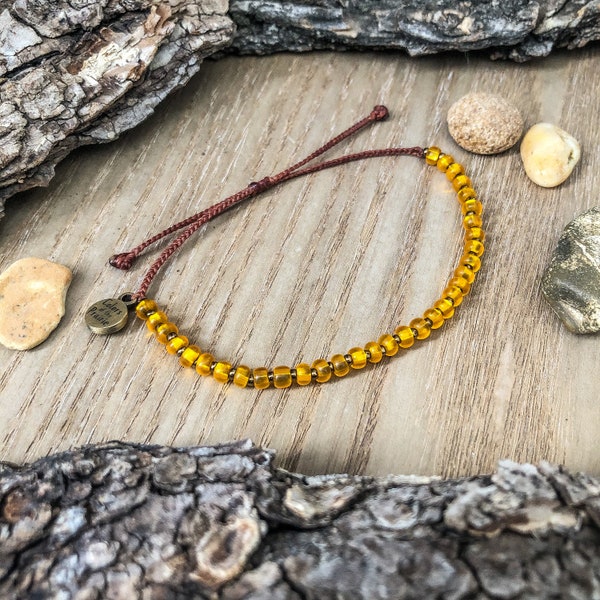 HONEYCOMB seed bead dainty bracelet, adjustable tiny beaded bracelet, bright yellow, sunny days