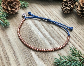 ROSE GOLD bead bracelet, adjustable dainty string beaded bracelet