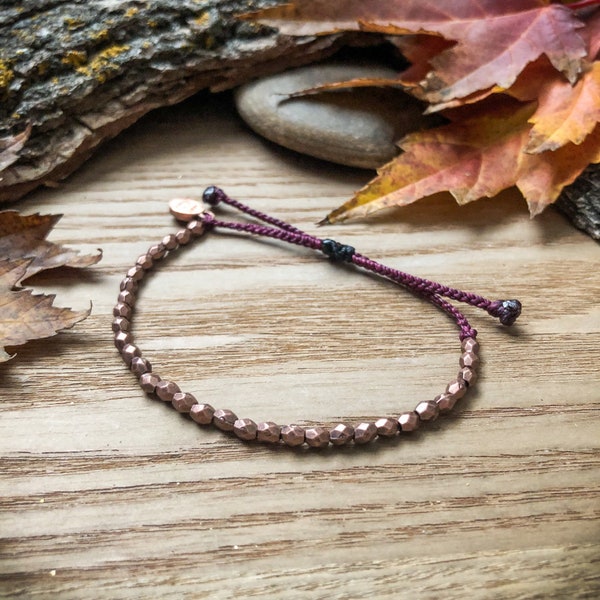 RUSTIC BRONZE metal bead bracelet, dainty fall adjustable beaded bracelet