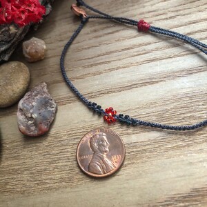 thumbnail image 2 of Rinhoo Red Rose Flower Bead Braided Rope Bracelet Adjustable Crystal Women's Jewelry 2 of 6