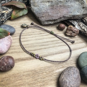 PRAIRIE ROSE seed bead dainty bracelet, adjustable tiny flower beaded bracelet, wildflower, hiking girl, outdoorsy