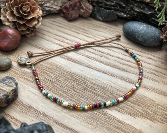 FORAGED seed bead dainty bracelet, adjustable tiny beaded bracelet, Santa Fe accessory, southwest hiking outdoorsy girl gift