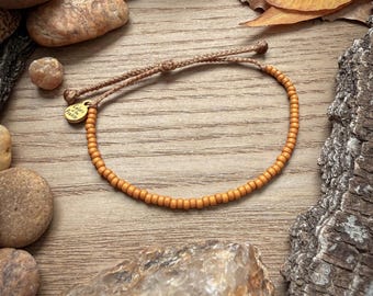 MUSTARD (deal piece) adjustable beaded bracelet, earthy tones, autumn yellow
