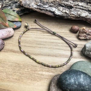 PRAIRIE ROSE seed bead dainty bracelet, adjustable tiny beaded bracelet, wildflower, hiking girl, outdoorsy, prairie wildflower, rustic