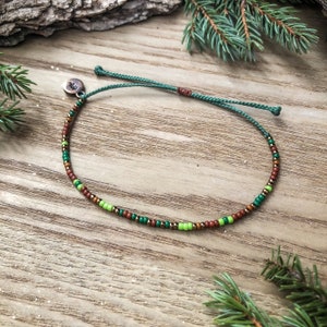 PINE seed bead bracelet, morse code dainty adjustable beaded bracelet, tree bracelet