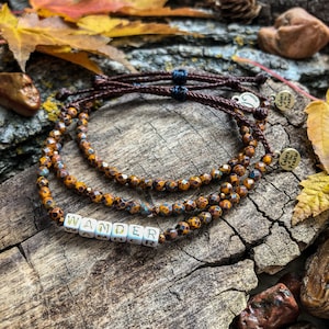 PRAIRIE GRASS custom adjustable brown bead bracelet, customizable word beaded bracelet, nature lover gift, rustic wanderer