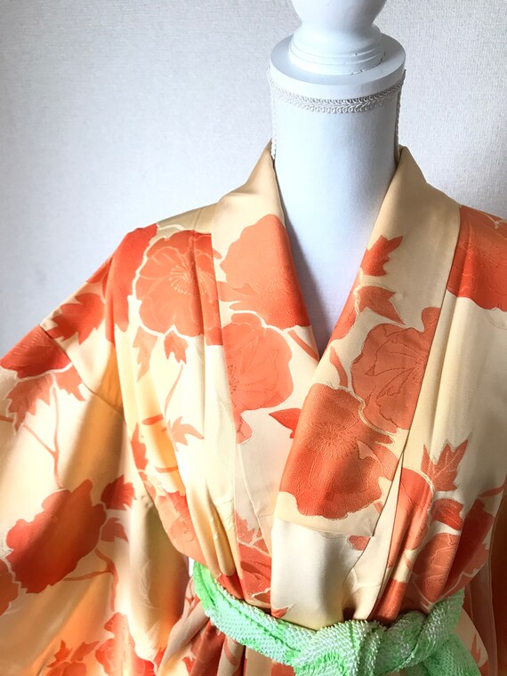 Yellow and Orange silk kimono / Japanese silk kimo