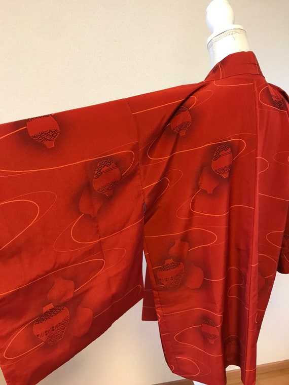 Red vintage kimono haori / Japanese traditional ki