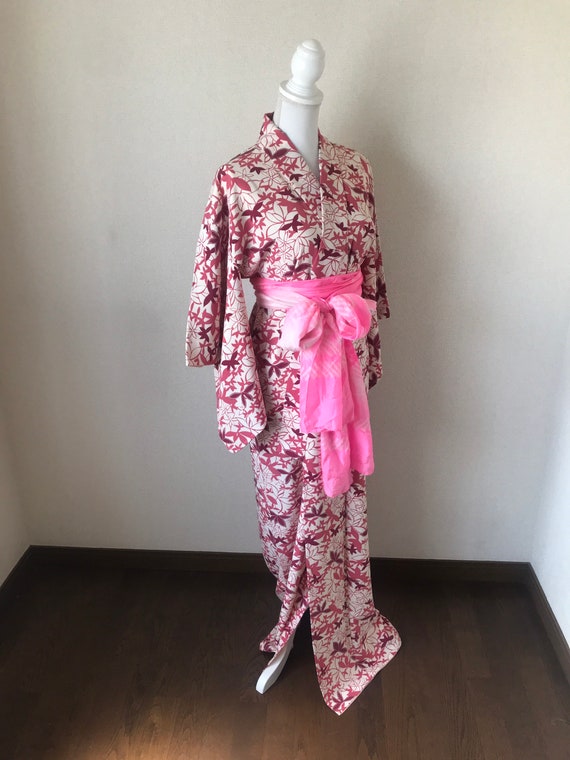 Kimono/Japanese kimono/Pink/leaf/silk kimono/kimo… - image 4
