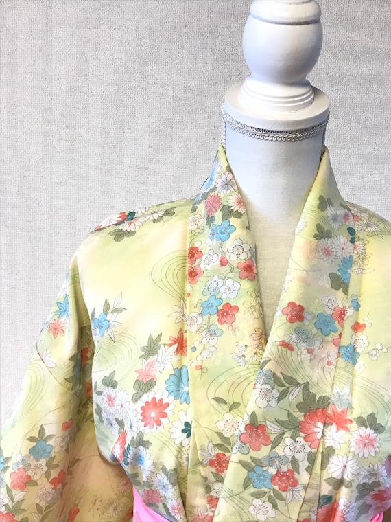 Light green komon kimono, vintage kimono, antique