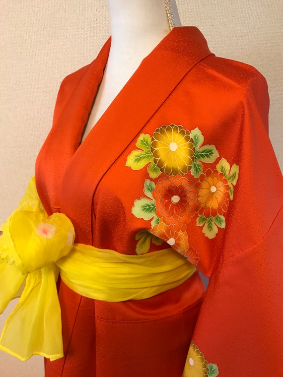 Kimono/Japanese kimono/Tsukesage/Orange/flowers/ … - image 7
