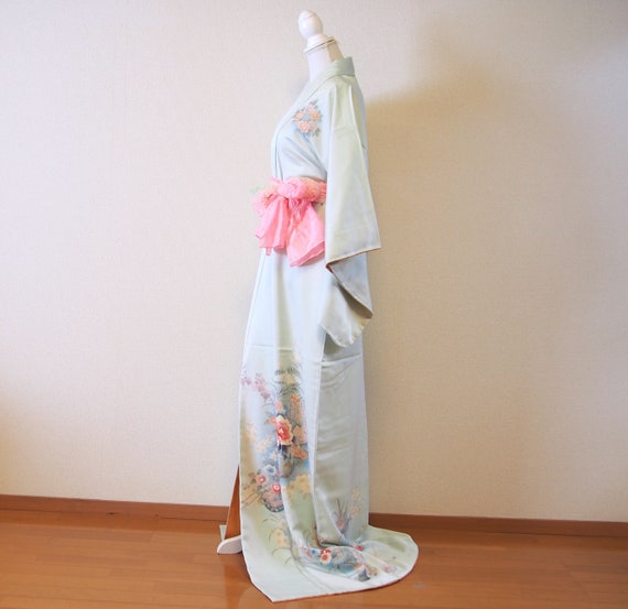 Mint green silk kimono / vintage tsukesage kimono