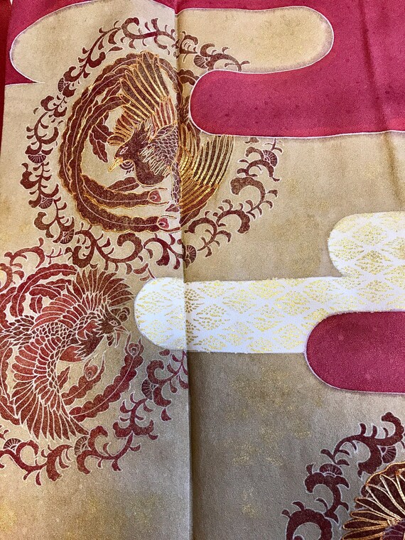 Red tomesode /antique silk kimono robe
