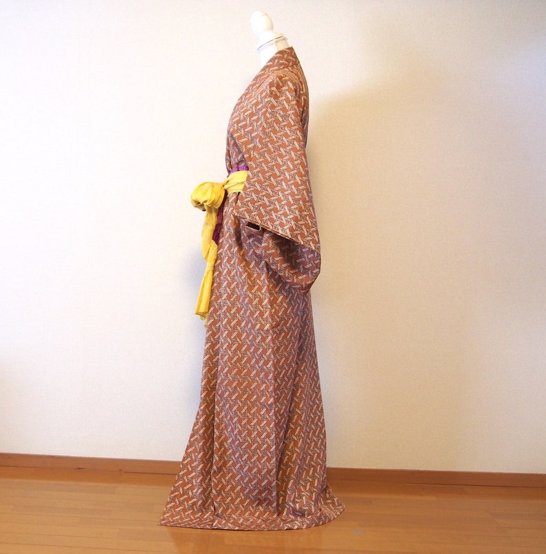 Brown silk kimono robe japan vintage silk kimono