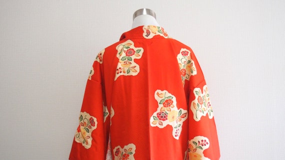 Japanese vintage kimono jacket / Red Haori /flower