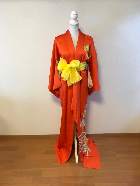 Kimono/Japanese kimono/Tsukesage/Orange/flowers/ … - image 2