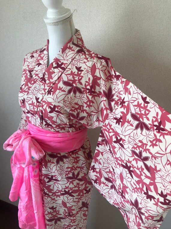 Kimono/Japanese kimono/Pink/leaf/silk kimono/kimo… - image 3