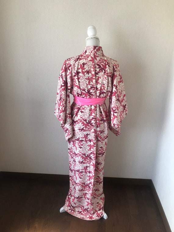 Kimono/Japanese kimono/Pink/leaf/silk kimono/kimo… - image 10