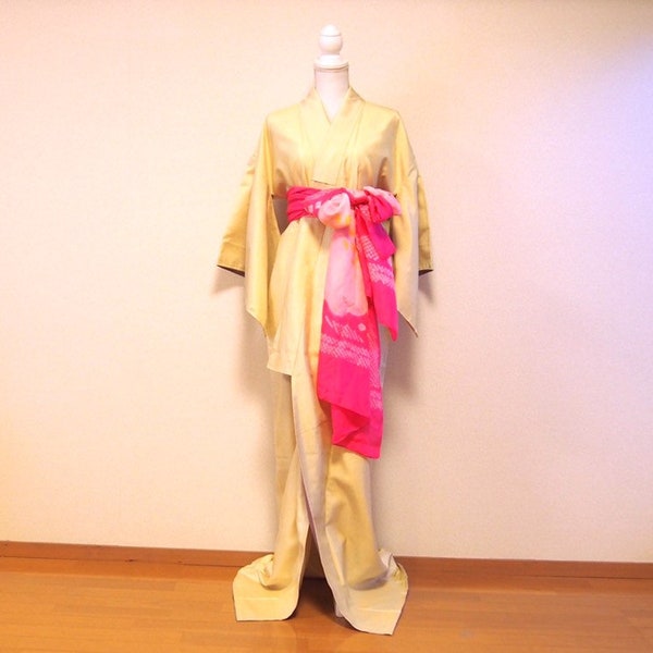 Japanese Kimono/kimono/custard /tsumugi/ vintage kimono/kimono robe/Kimono dress/ Japanese clothing/silk kimono /night wear/ Japanese