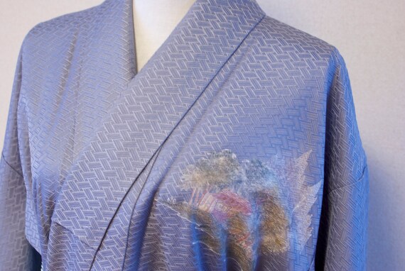 Blue silk kimono / Houmongi kimono, japanese tradi