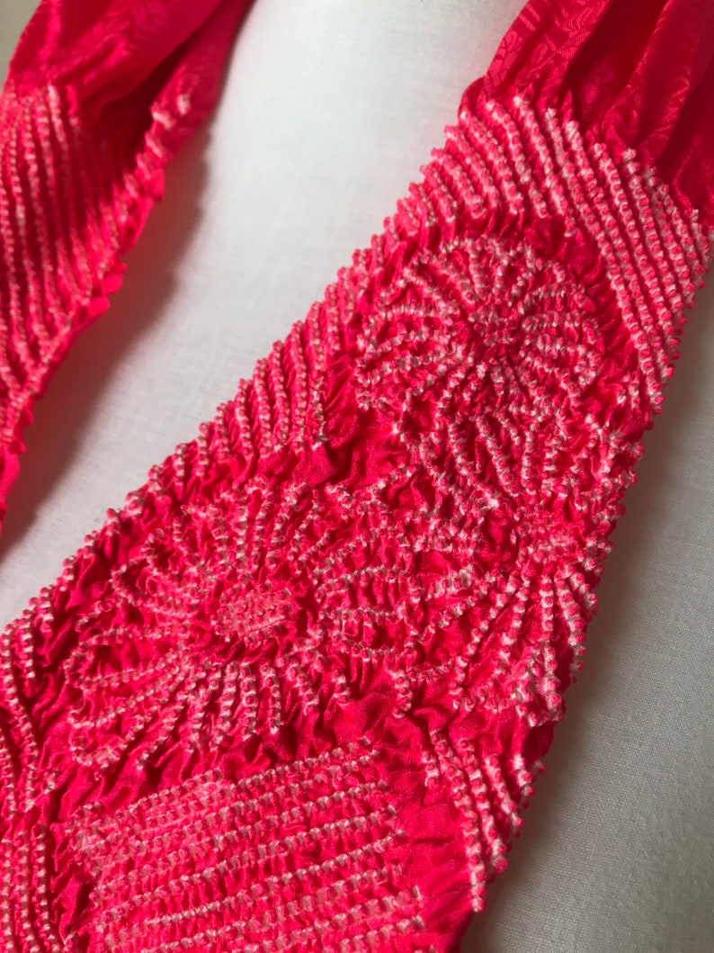 Pink red obiage silk obiage for kimono robe shibori obiage