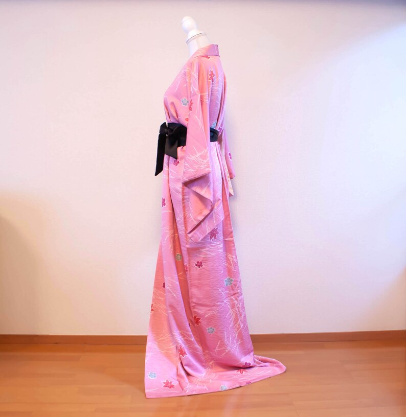 Pink flower komon silk kimono vintage kimono dress