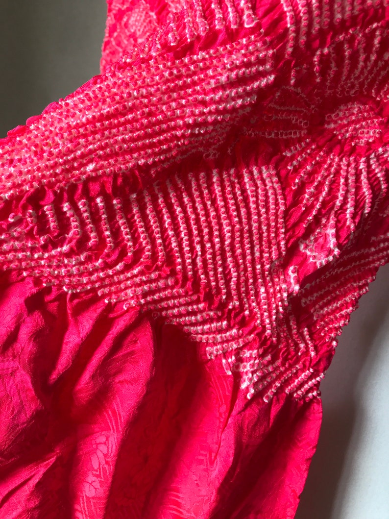 Pink red obiage silk obiage for kimono robe shibori obiage