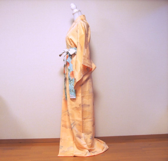 salmon pink silk kimono / Japan vintage silk kimon