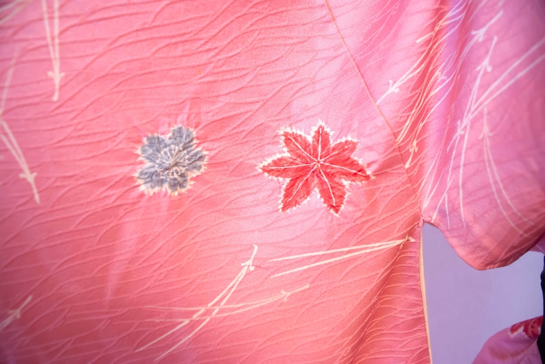 Pink flower komon silk kimono vintage kimono dress