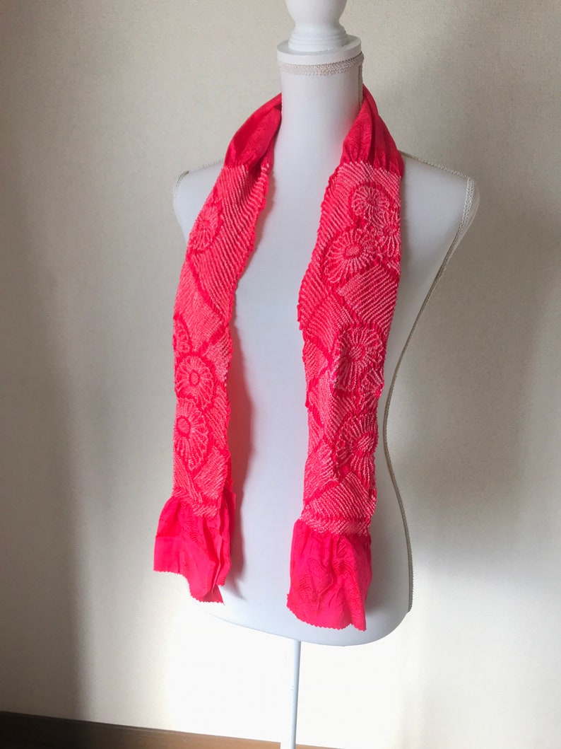Pink red obiage silk obiage for kimono robe shibori obiage