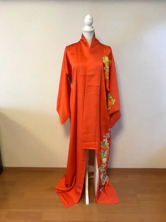 Kimono/Japanese kimono/Tsukesage/Orange/flowers/ … - image 4