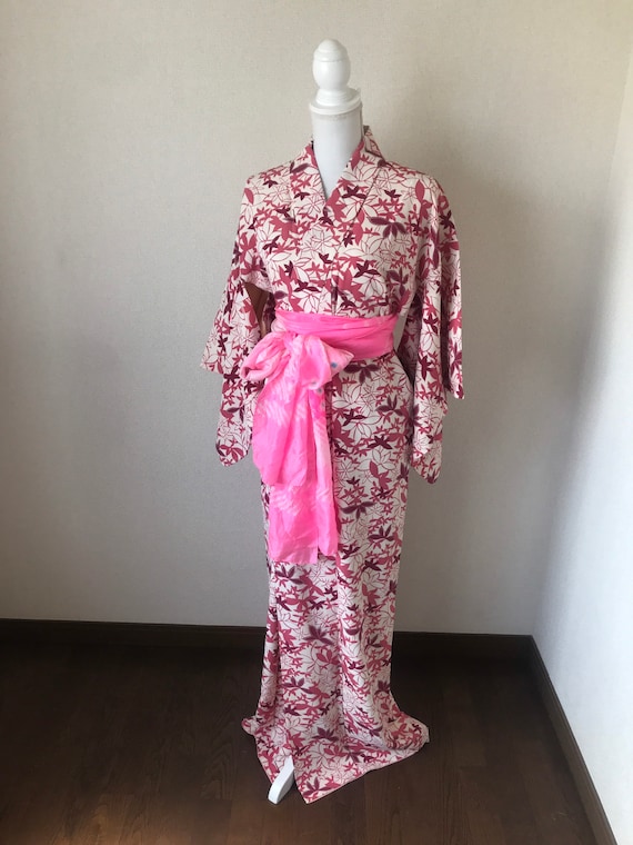 Kimono/Japanese kimono/Pink/leaf/silk kimono/kimo… - image 2