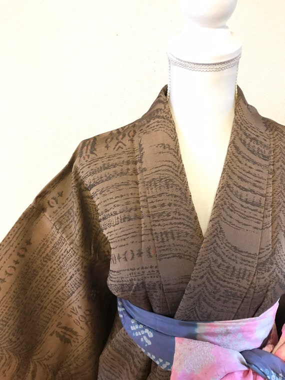 Brown vintage kimono,Japanese vintage kimono,antiq