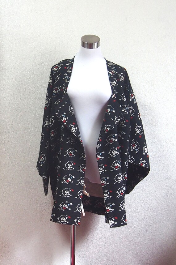 Black kimono coat with red & blue/ vintage kimono… - image 4