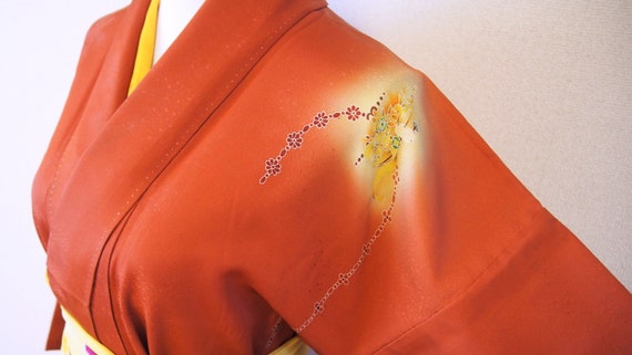 Red tsukesage silk kimono / vintage japan kimono
